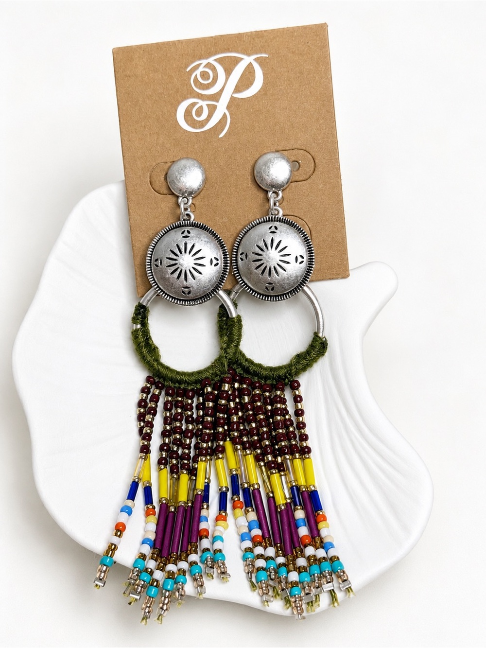 ✨ Boho Statement Fringe Earrings | Silver Concho Beaded Tassel Dangle Earrings